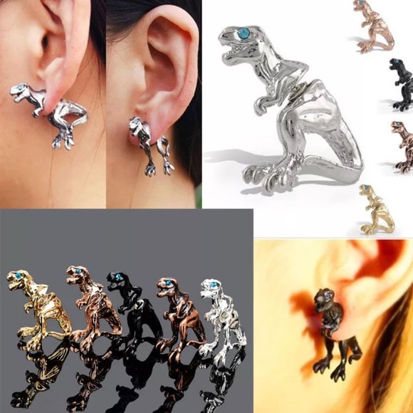 🌺3/$25 1 Pair T-Rex Dinosaur Earrings NEW Silver - Picture 3 of 7